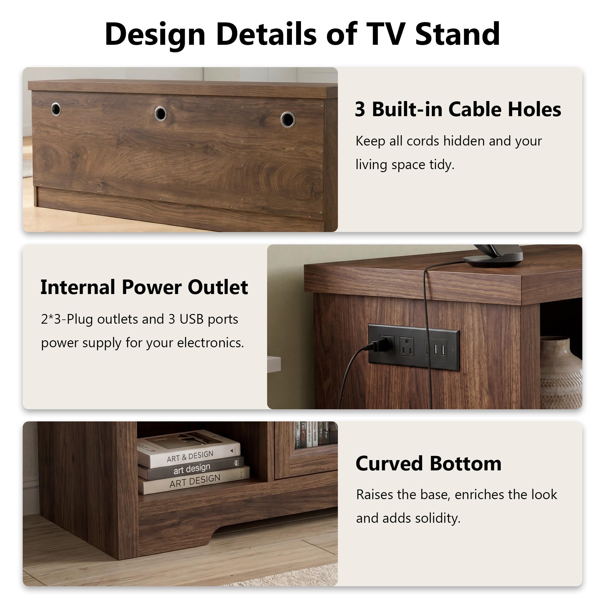 55" LED TV Stand with Charging Station & Adjustable Shelf