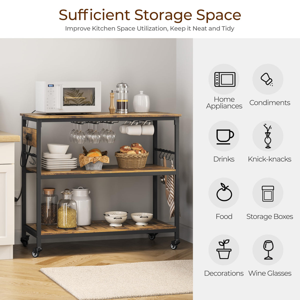 Kitchen Island Cart with Power Outlets
