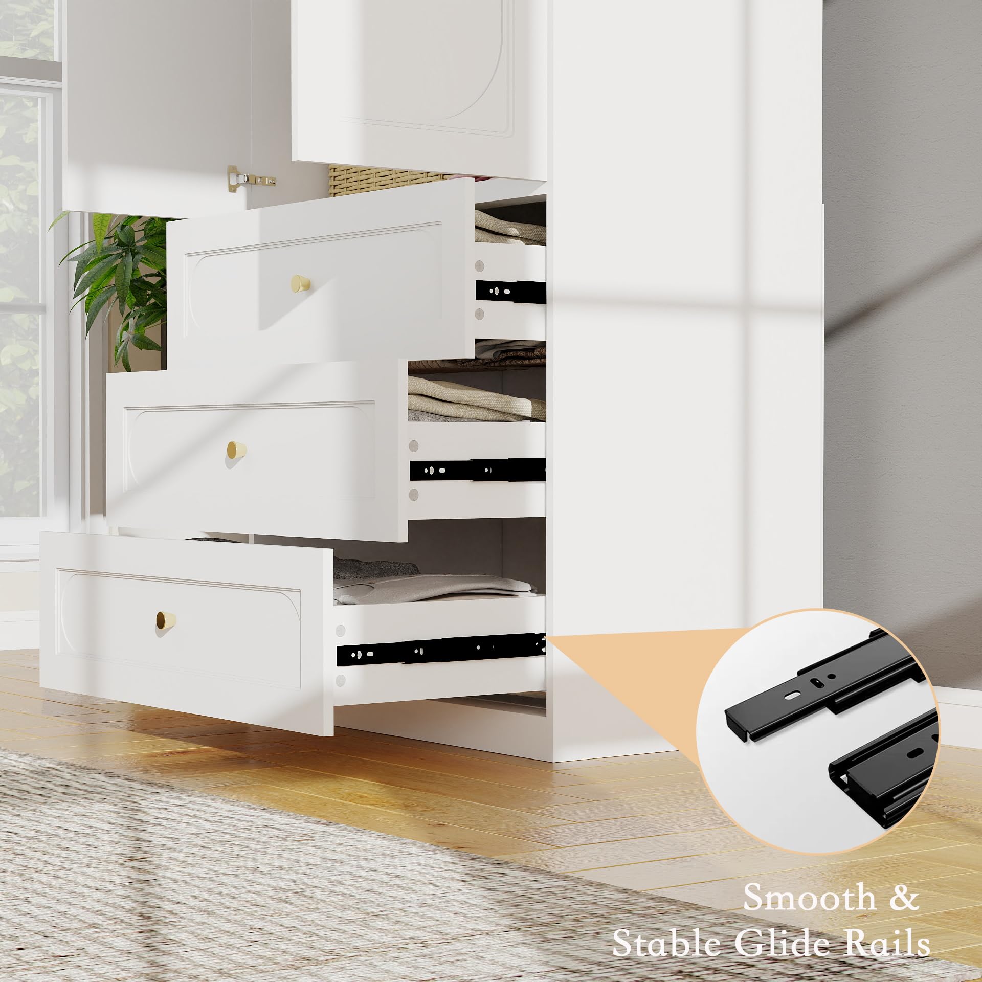Vrmuxita Armoire Wardrobe Closet with Drawers: 74" Tall White Wardrobe Closet with Doors, Large Bedroom Armoires for Clothes, Wood Closets for Hanging Clothes (31.5 in-2 Doors)