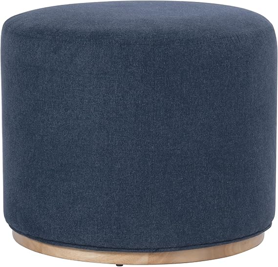 Round Upholstered Ottoman with Wood Base