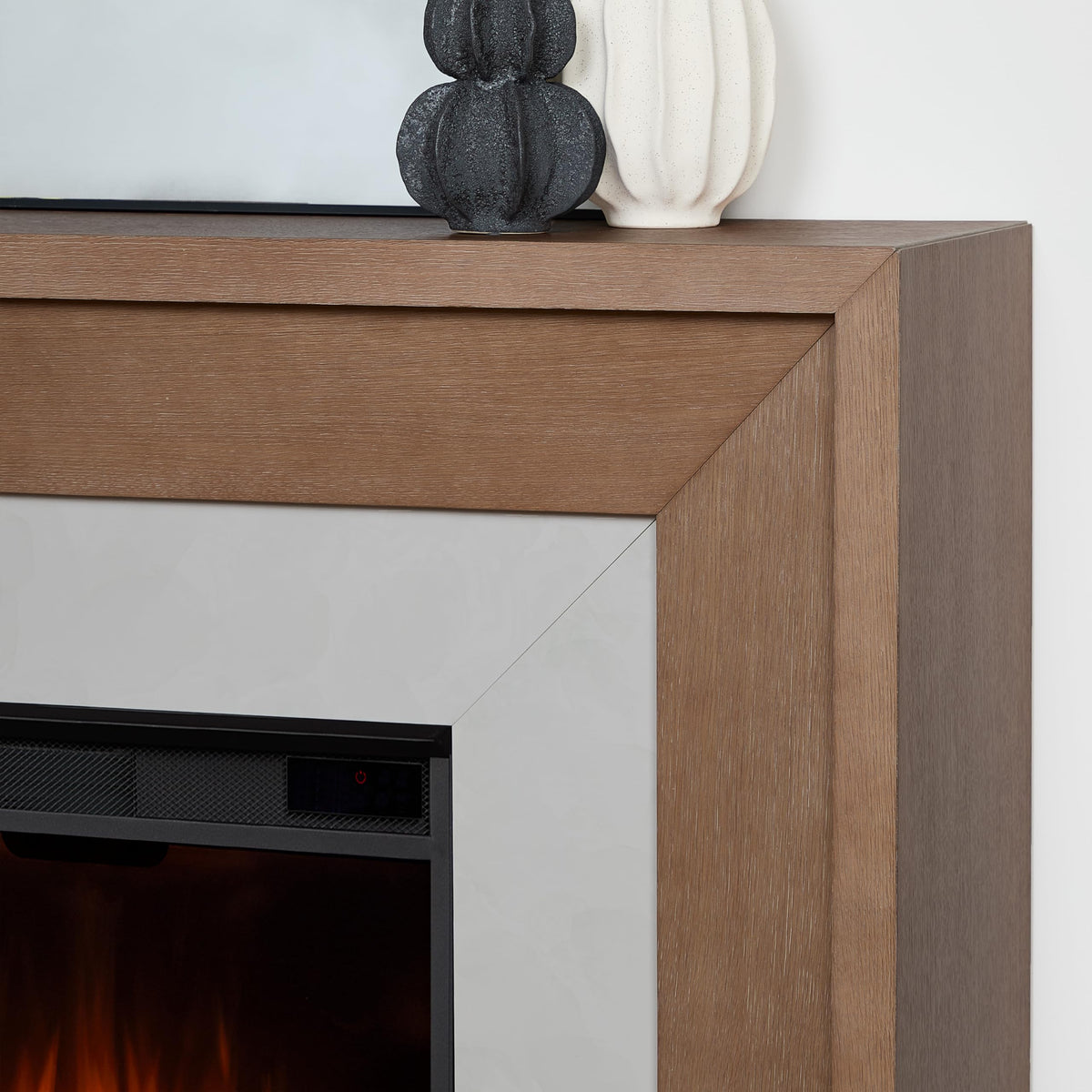 Electric Fireplace with Oak Mantel