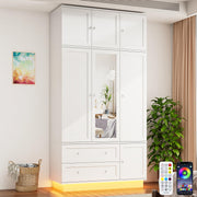 White Mirrored Wardrobe with LED Lighting