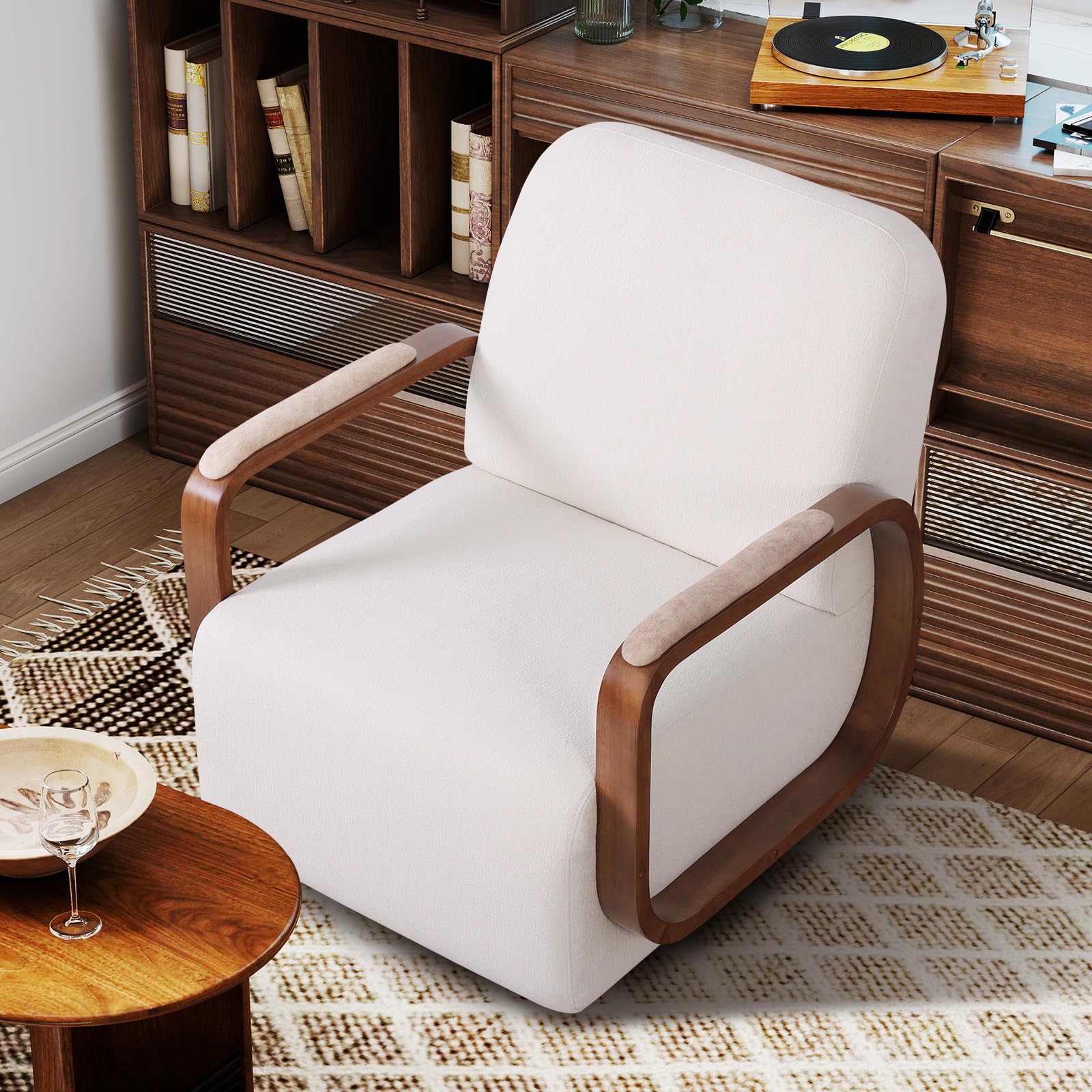 Swivel Accent Chair with Solid Wood Base