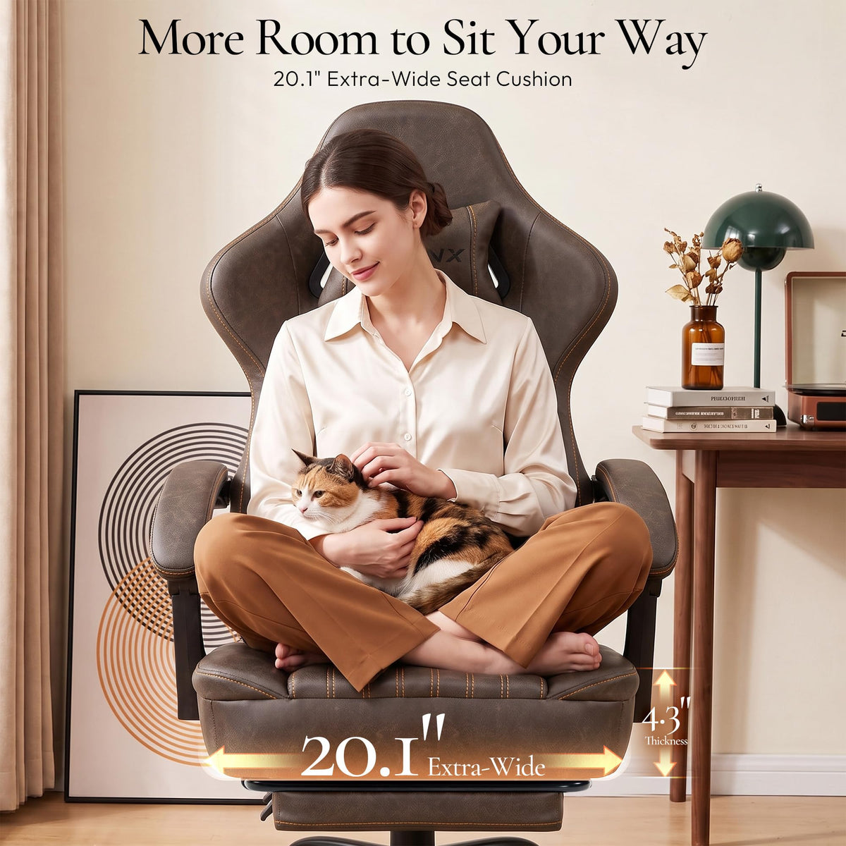 Dowinx Gaming Chair Breathable PU Leather Gamer Chair with Footrest Massage Lumbar Support, Big and Tall Ergonomic Reclining Computer Chair with Pocket Spring Cushion for Adults Teens (Brown)