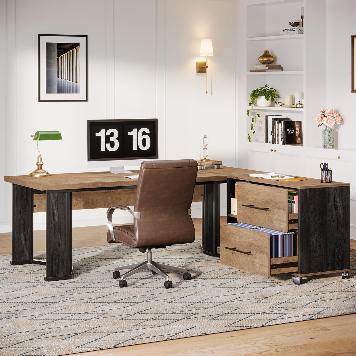 L-Shaped Desk with File Cabinet
