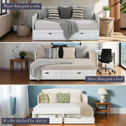 Alaterre Furniture Harmony Twin to King Daybed with Pop Up Trundle Bed - Solid Wood Twin Day Bed with 2 Pull-Out Storage Drawers and 400lb Capacity - For Kids, Guest Room, Living Room (White)