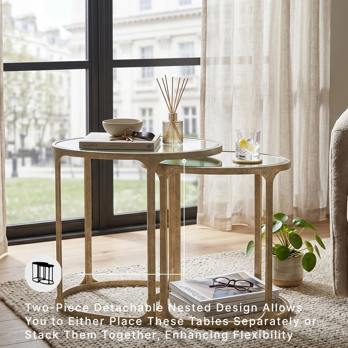 Oval Mirrored Nesting Table Set