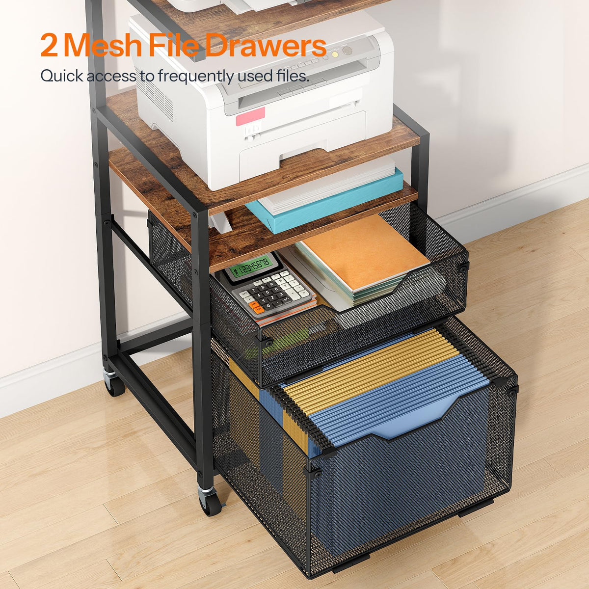 Rolling File Cabinet with Shelves