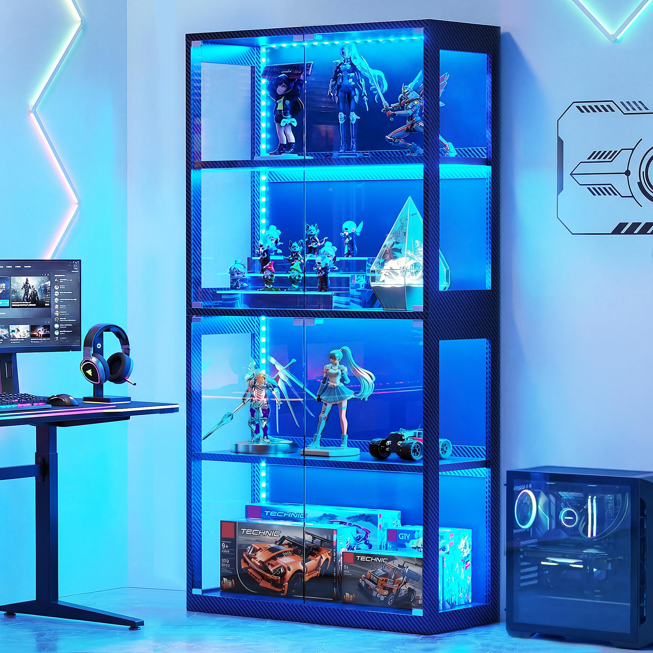 4-Tier Glass Display Cabinet with RGB Lights