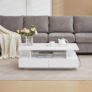 Tltaroni LED Coffee Table, Modern High Glossy Living Room Table with 4 Drawers and Open Display Shelf Wood Rectangle Center Tables with Storage for Living Room, White