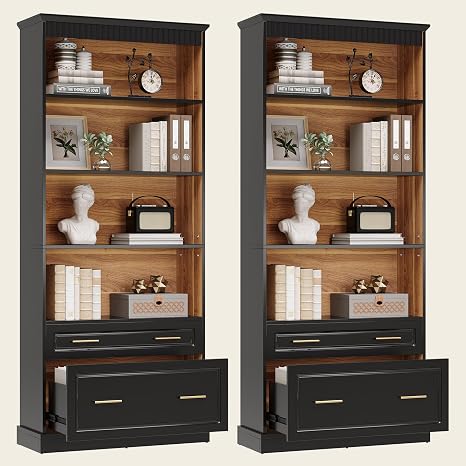Tall Bookcase with File Cabinet & Drawers – 5-Shelf