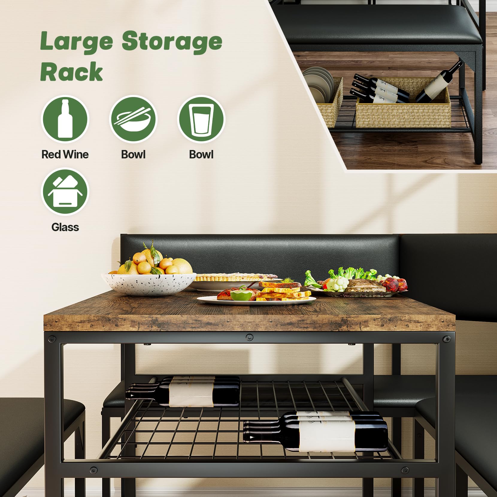 Corner Dining Set with Storage Benches