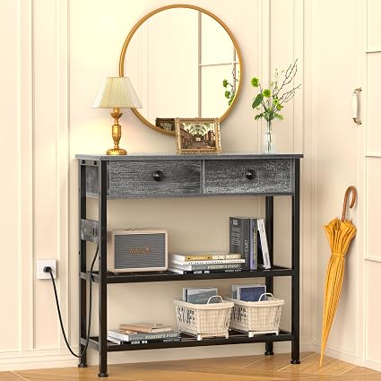 Console Entryway Table with LED Light, USB Ports & Drawers