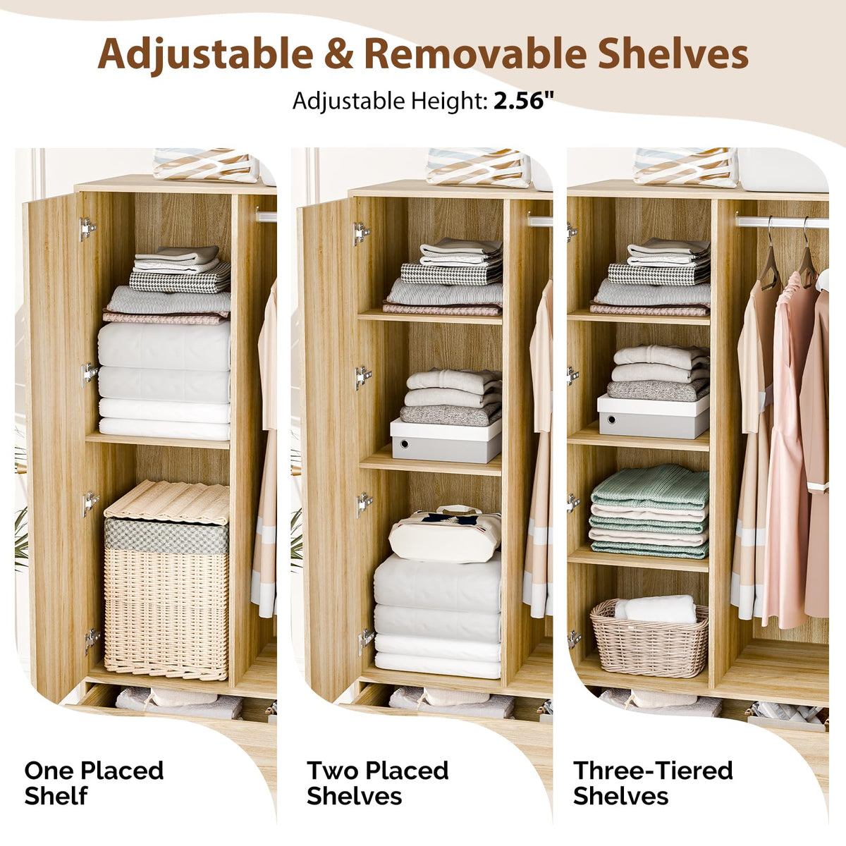 Rattan Wardrobe Armoire with Drawers