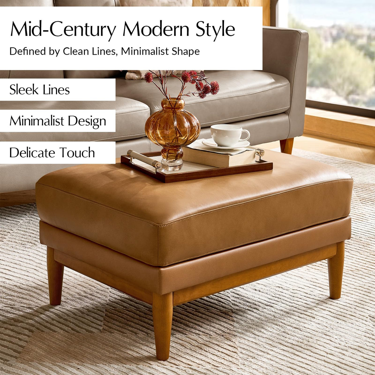 Camel Leather Ottoman