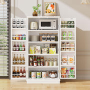 Meilocar 47in Kitchen Pantry Cabinet, Wood Kitchen Storage Pantry Cabinets Freestanding Pantries Cabinets with Doors & Adjustable Shelves, White