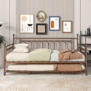 FULLJOJOR Metal Twin Daybed with Trundle, Stylish Day Bed with Trundle Bed Twin, Versatile Daybeds and Fold-Up Trundle Set for Guest Room, Home Office Twin Trundle Bed Frame,Bronze