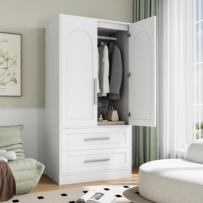 Black Wood Wardrobe with Drawers