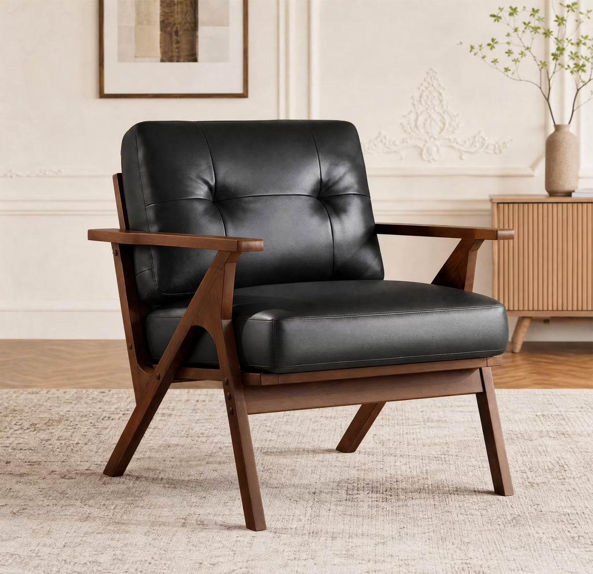 Black Faux Leather Accent Chair