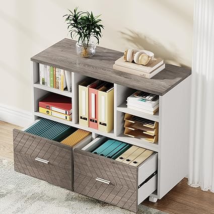 2-Drawer Mobile File Cabinet with Open Shelves
