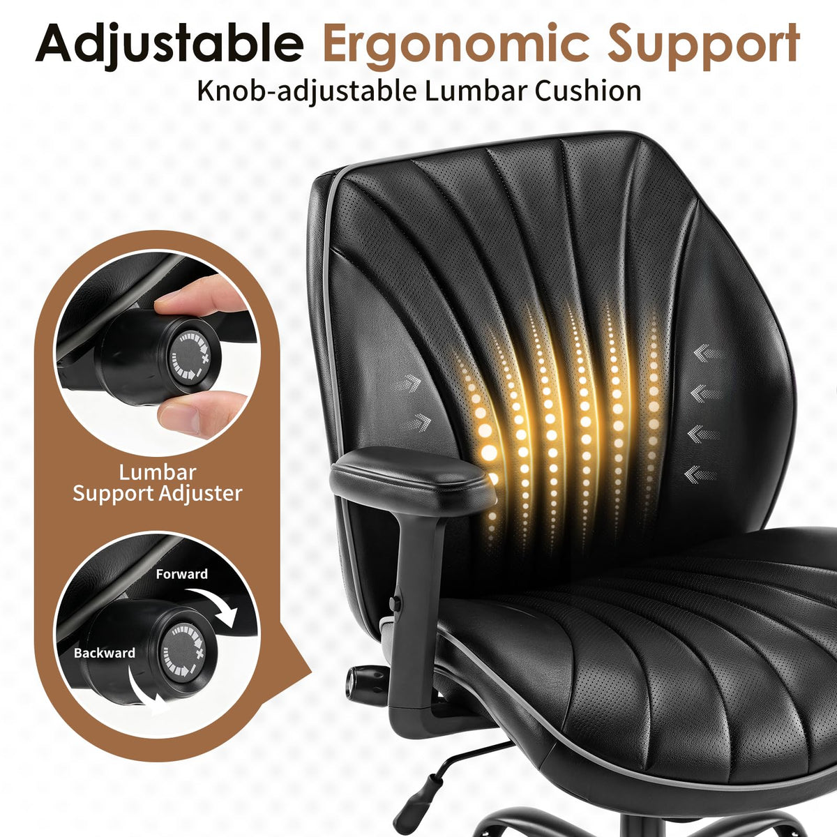 YFO Home Office Desk Chair, Adjustable Armrests PU Ergonomic Chair, Black