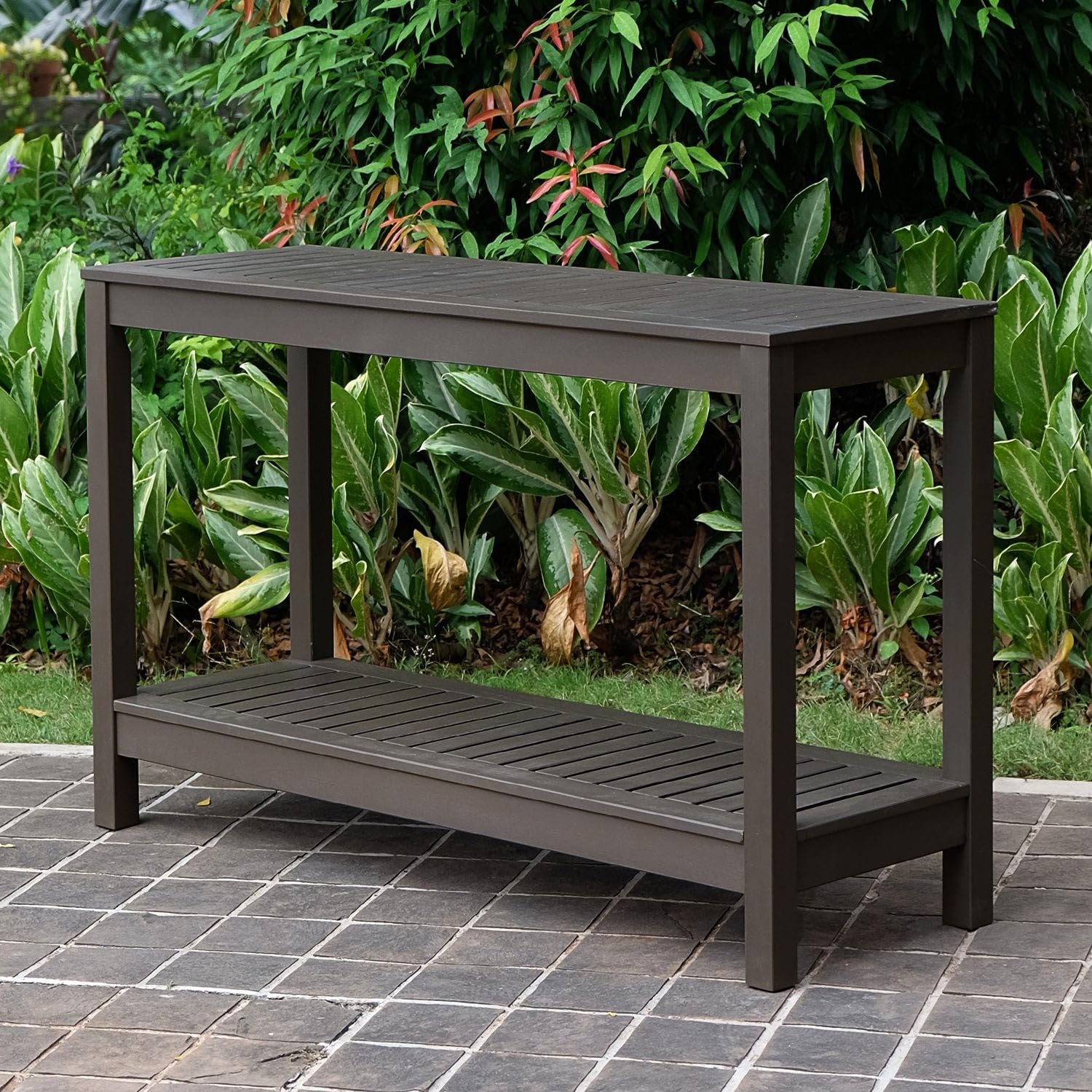Outdoor Wood Console Table – Dark Brown