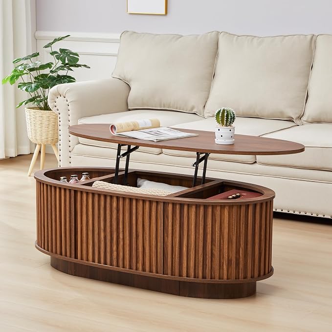 Oval Fluted Lift-Top Coffee Table