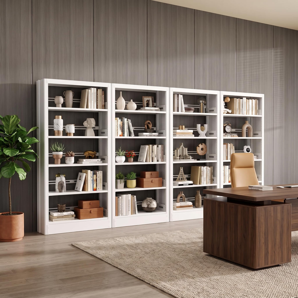 71"H 5-Tier Metal Bookshelf,1400LBS Heavy-Duty Office Shelves,White