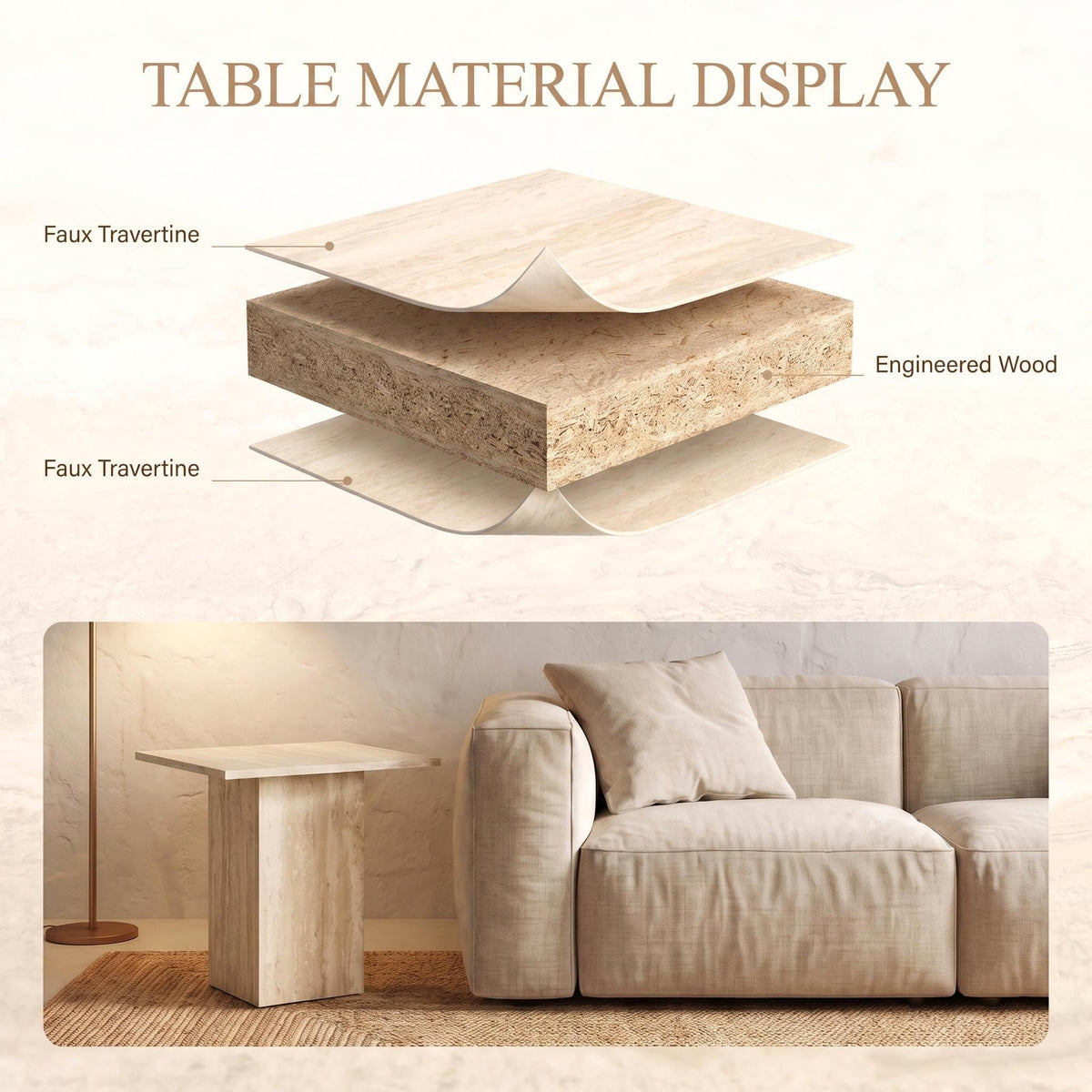 Faux Travertine Coffee & End Table Set
