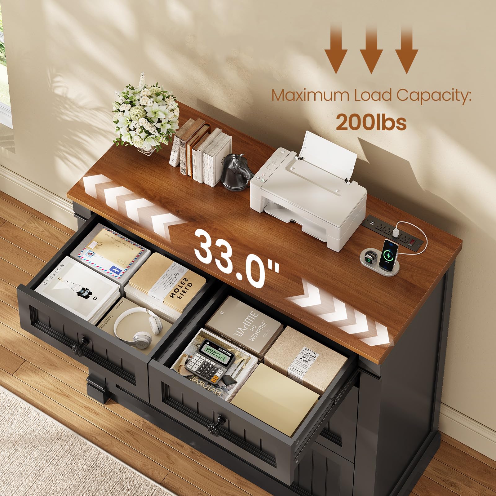 4-Drawer Filing Cabinet with Power Outlets