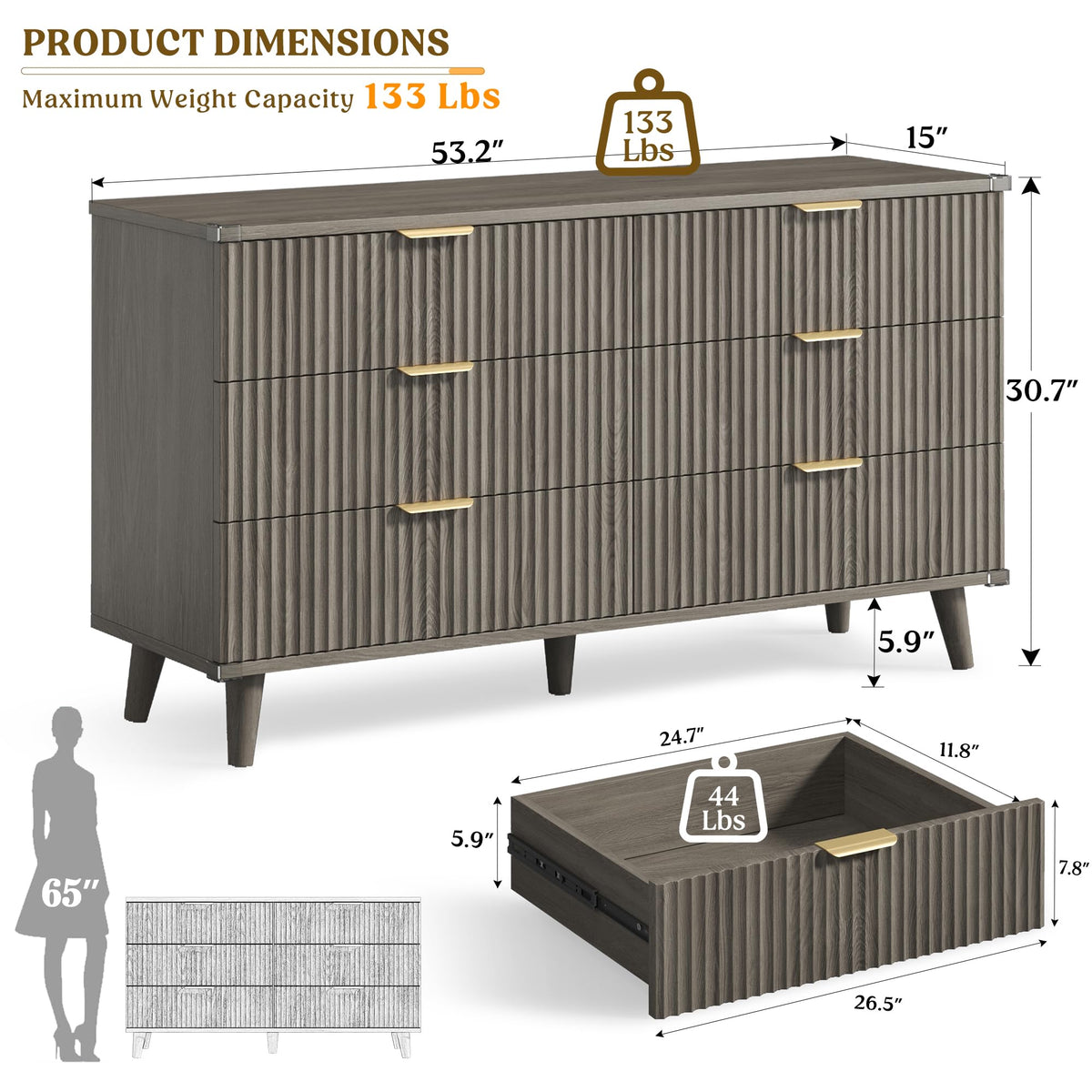 Fluted Dresser and Nightstand Set