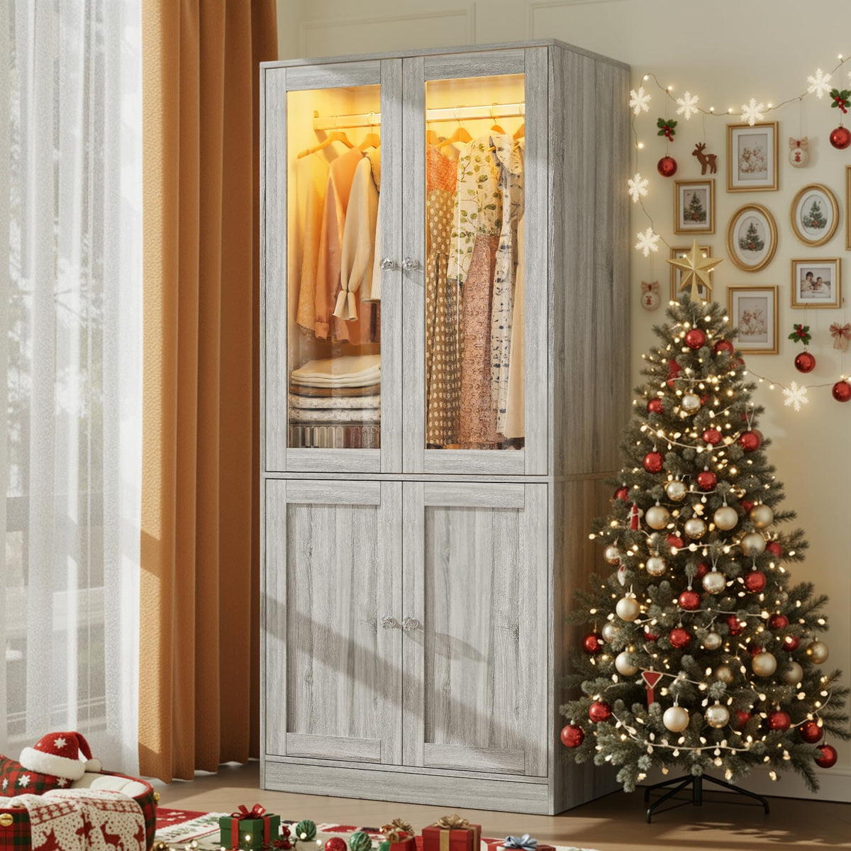 Glass Door Wardrobe with LED Lighting