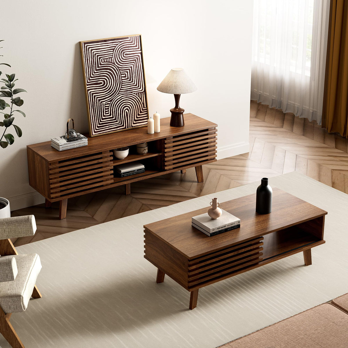 Walnut Mid-Century Storage Coffee Table