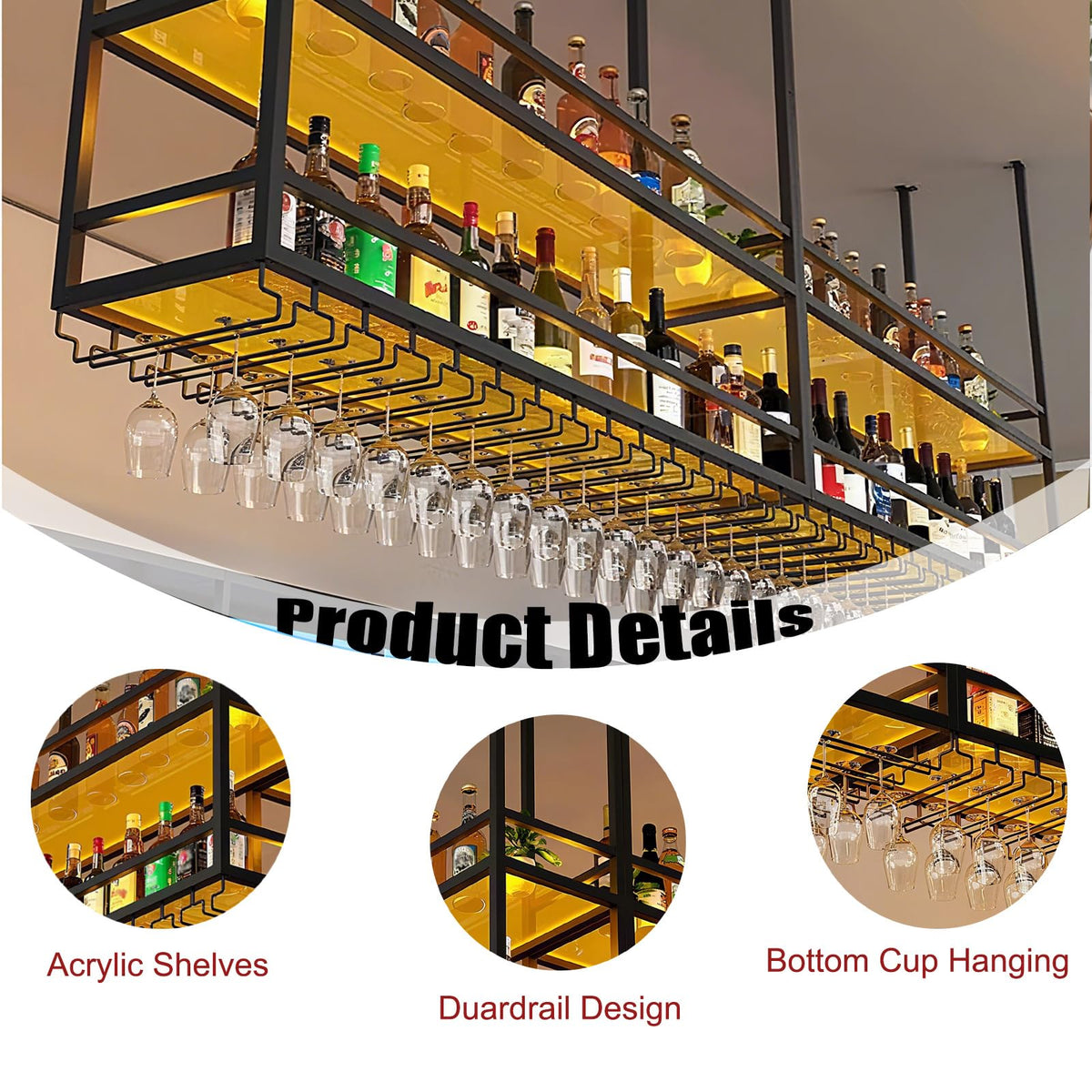 Acrylic Ceiling Wine Rack with LED