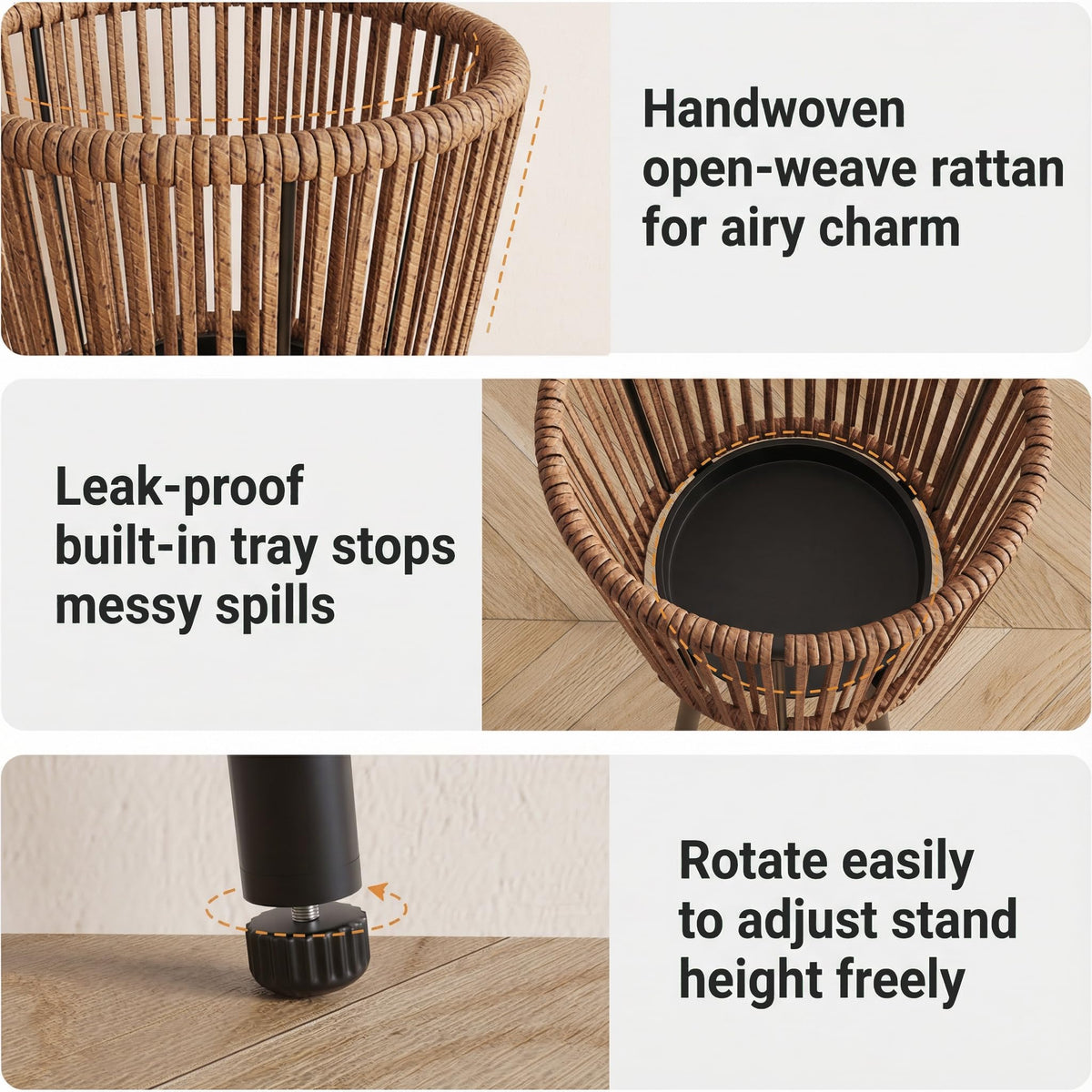 Mugovelo Set of 2 PE Rattan Plant Stand, Flower Pot Holder Indoor & Outdoor