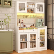 Tall Kitchen Pantry Cabinet with LED Light & Charging Station