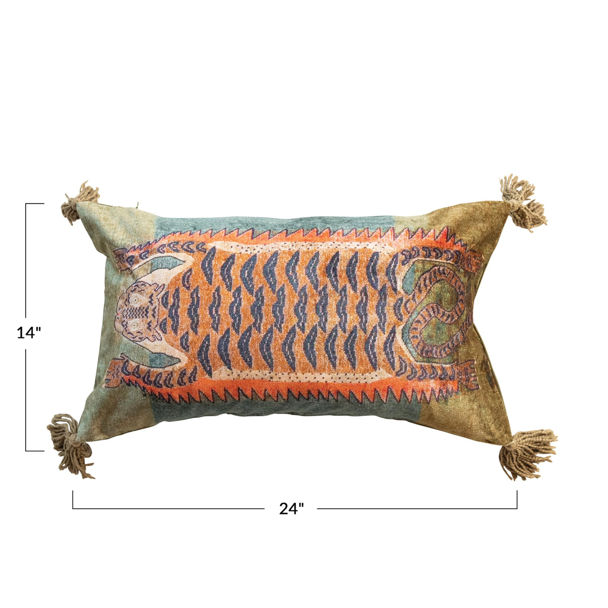 Tiger Lumbar Pillow with Tassels