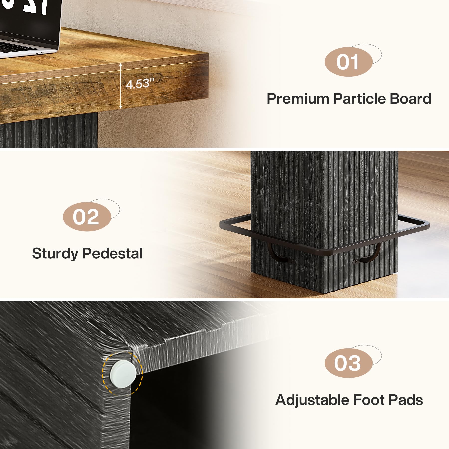 Tribesigns Square Bar Table, Kitchen Dining Table, Industrial Counter Height Pub Cocktail Table Home Bar Unit with Metal Footrest for Dining Room, Tavern, Coffee Corner, Bistro, Rustic Brown