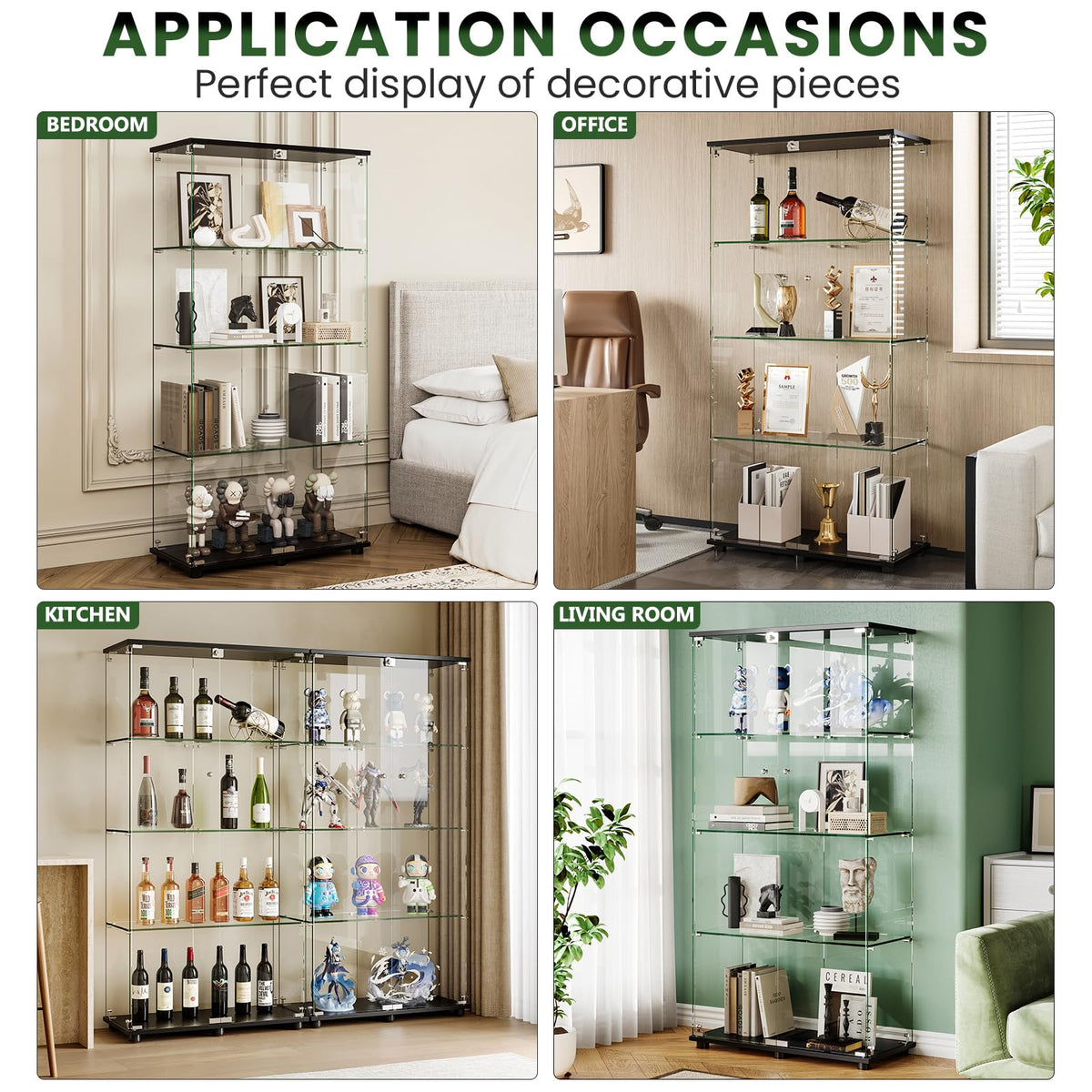 4-Shelf Locking Glass Display Cabinet
