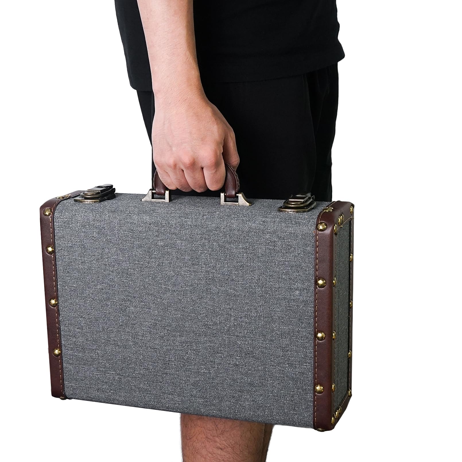 Vintage Wooden Suitcase Storage Box with Handle