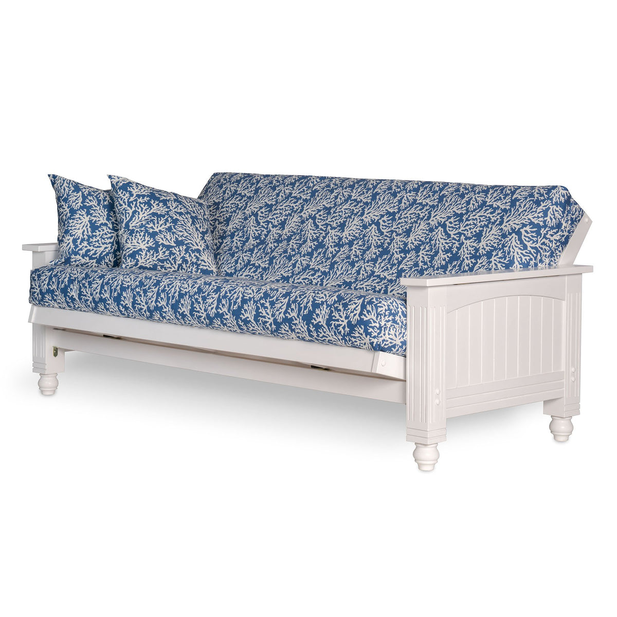Nirvana Futons Cottage Futon Frame, Queen Size, Satin White Finish, Solid Wood Construction, Coastal Furniture