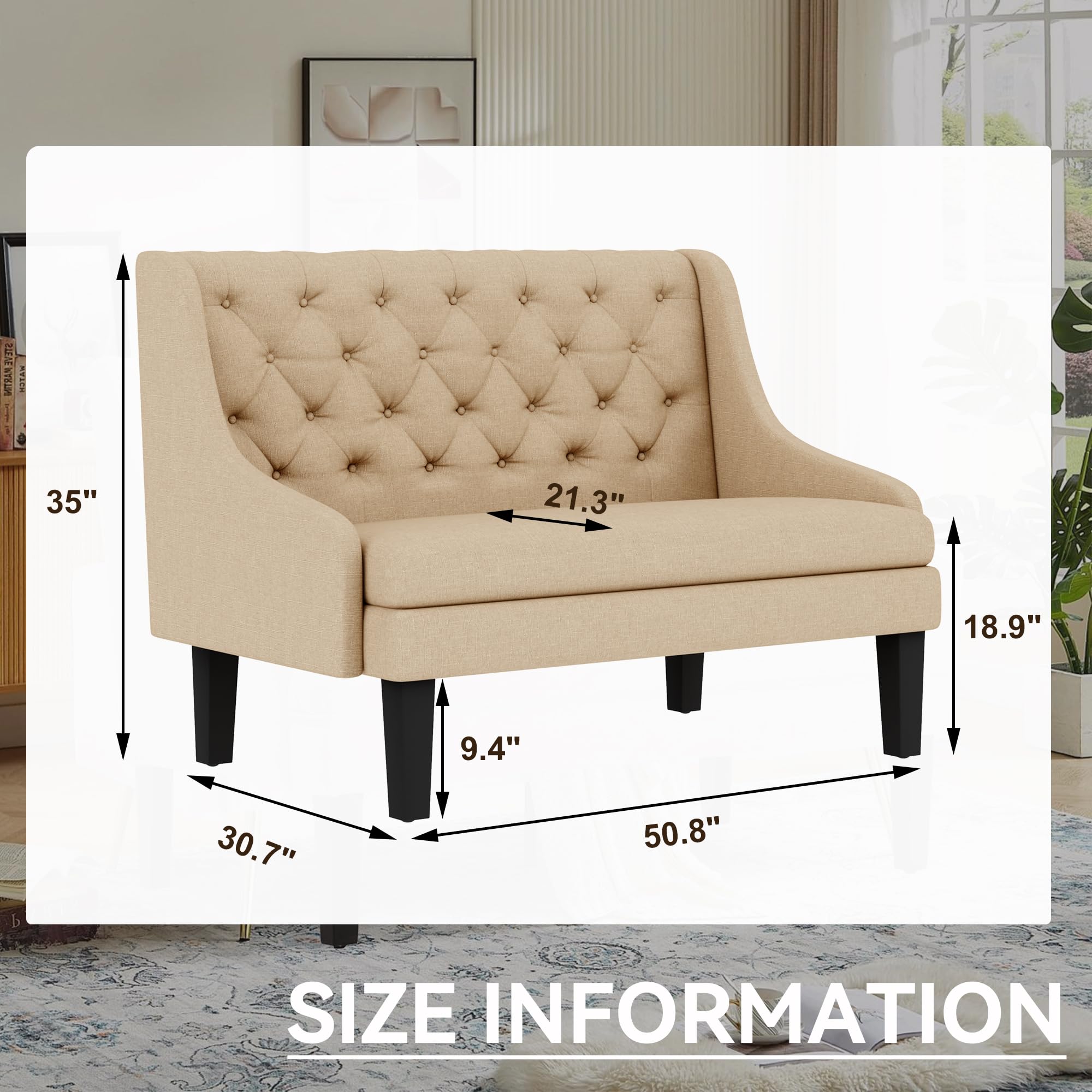 Mid-Century Modern Settee Bench with Back