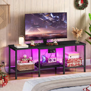 HOOBRO TV Stand with Charging Station to 55 Inches, LED Entertainment Center, Media TV Console Table with Open Storage Shelving for Living Room, Bedroom, Black BB122UDDS01