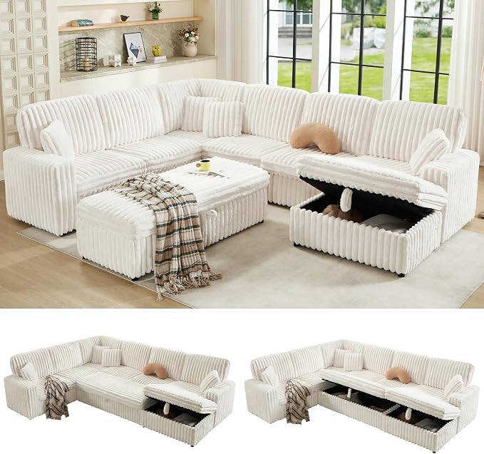 Corduroy Sleeper Sectional with Storage