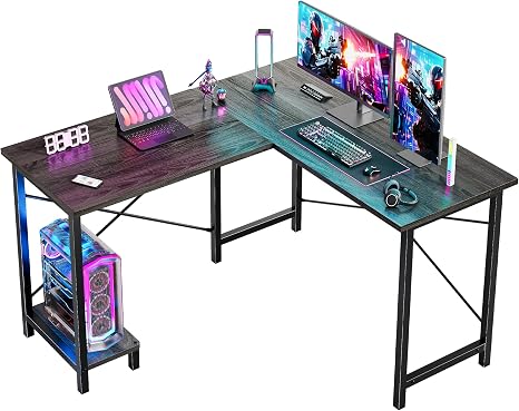 L-Shaped Gaming Desk, 50" Corner Desk with CPU Shelf