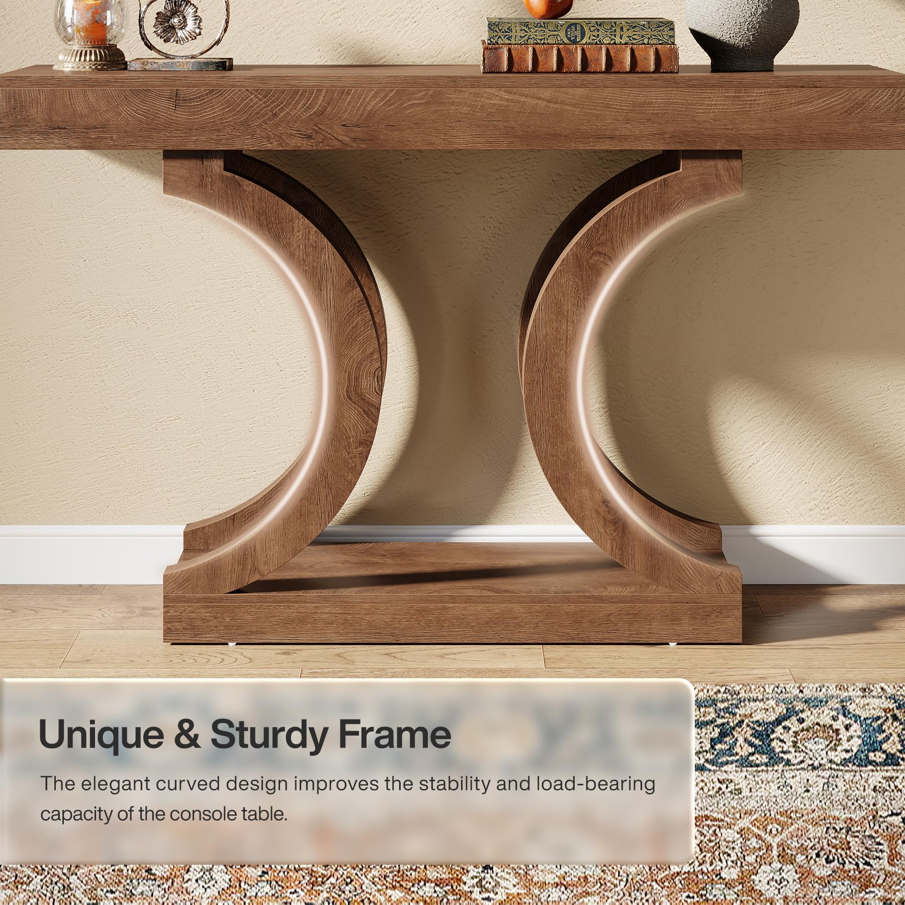 Tribesigns 43.31-Inch Farmhouse Console Table for Entryway, Unique Narrow Sofa Table Behind the Couch with Curved Legs for Living Room, Hallway, Foyer, Entrance, Rustic Brown