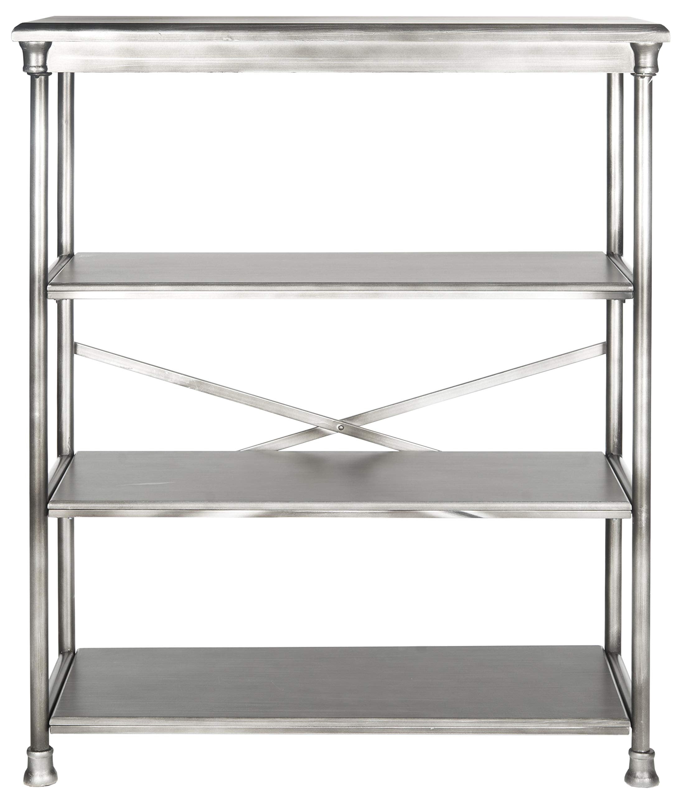 Large Dark Silver Bookcase with X-Brace Frame