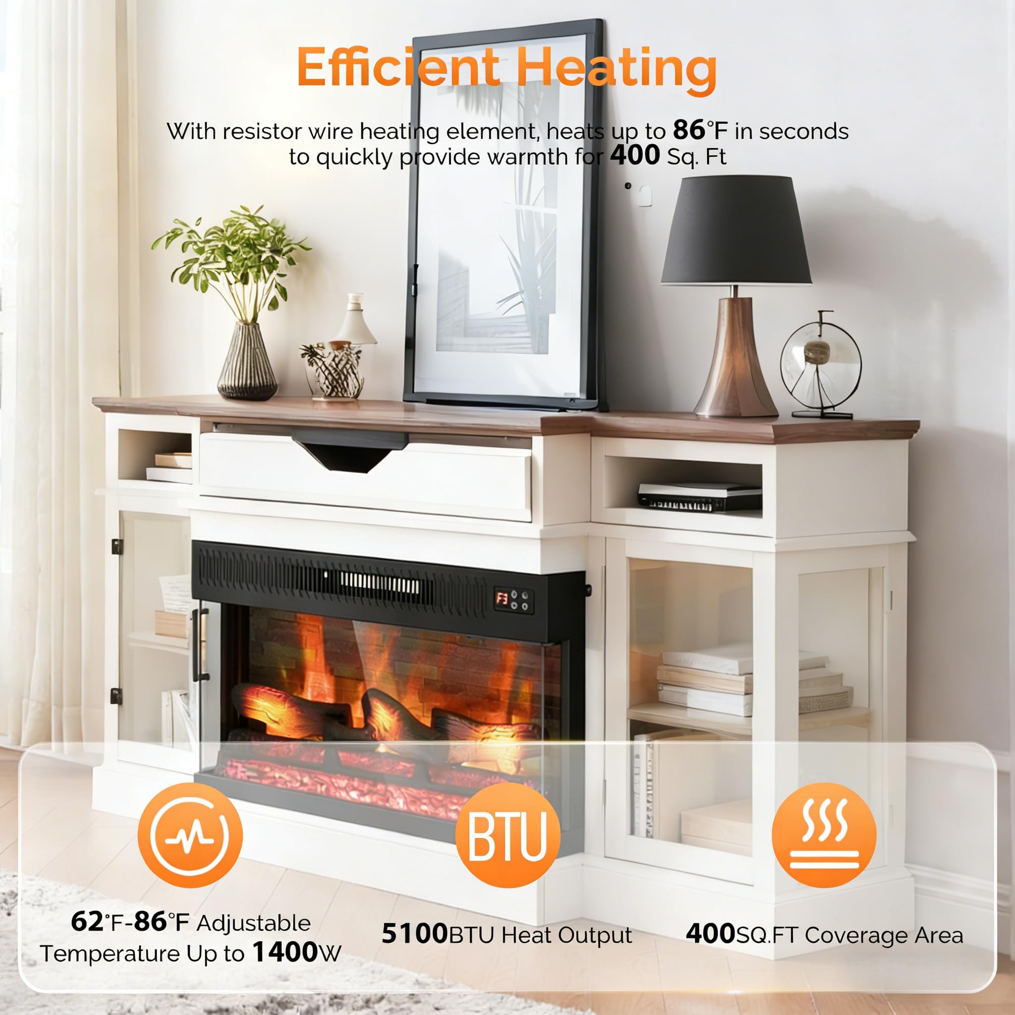 3-Sided Glass Recessed Electric Fireplace Insert with Remote & Timer