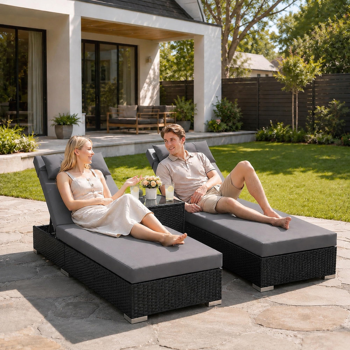 Outdoor Chaise Lounge Set with Storage Table
