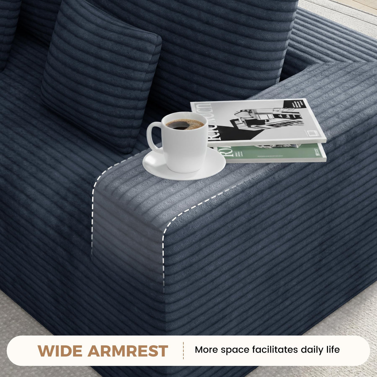 136'' Sectional Cloud Couches, Oversized U Shape 6 Seater Sofa Bed-Blue